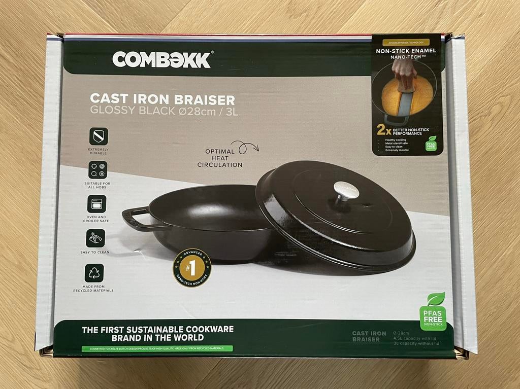 Nieuw! Combekk cast iron braiser 3l zwart, Huis en Inrichting, Gietijzer, Nieuw, Ophalen of Verzenden, Keramische plaat
