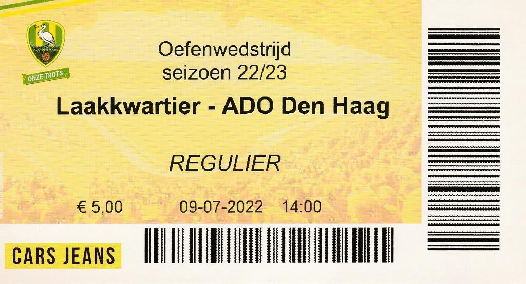 Ticket; Laakkwartier v ADO Den Haag 09-07-2022, Verzenden, Gebruikt, Overige binnenlandse clubs, Overige typen