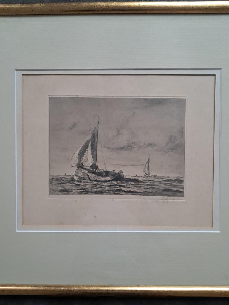 Hollandse school zeegezicht ets ond. gesigneerd, Antiek en Kunst, Kunst | Etsen en Gravures, Ophalen of Verzenden