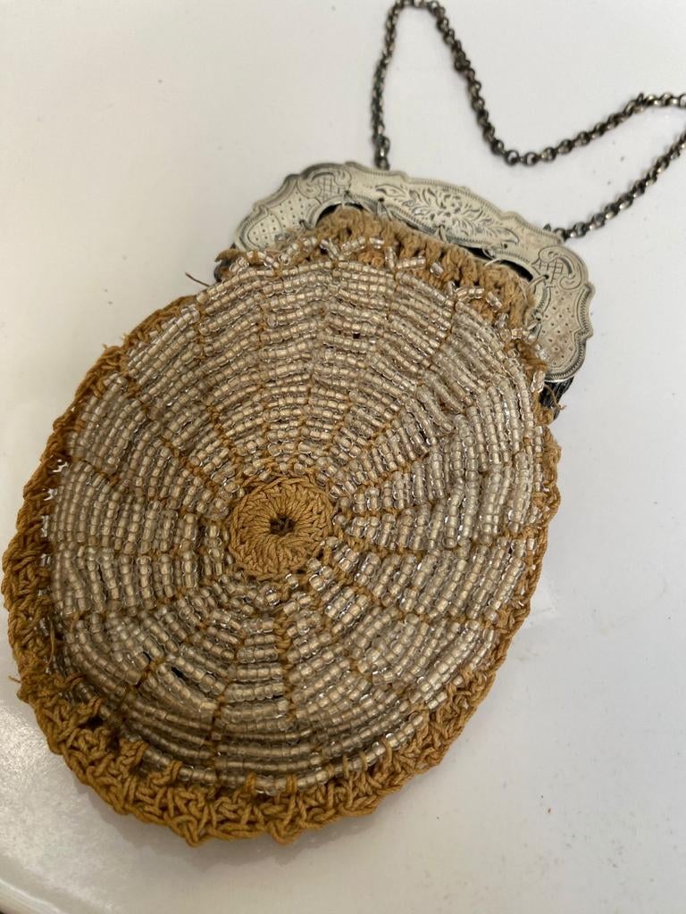 Antiek zilver kralen tasje, Verzenden, Zilver