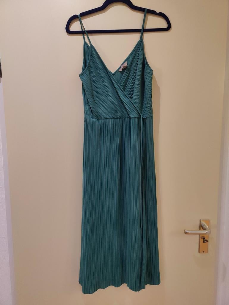 Groene geplooide zomerjurk, Kleding | Dames, Jurken, H&M, Ophalen of Verzenden, Maat 36 (S), Gedragen