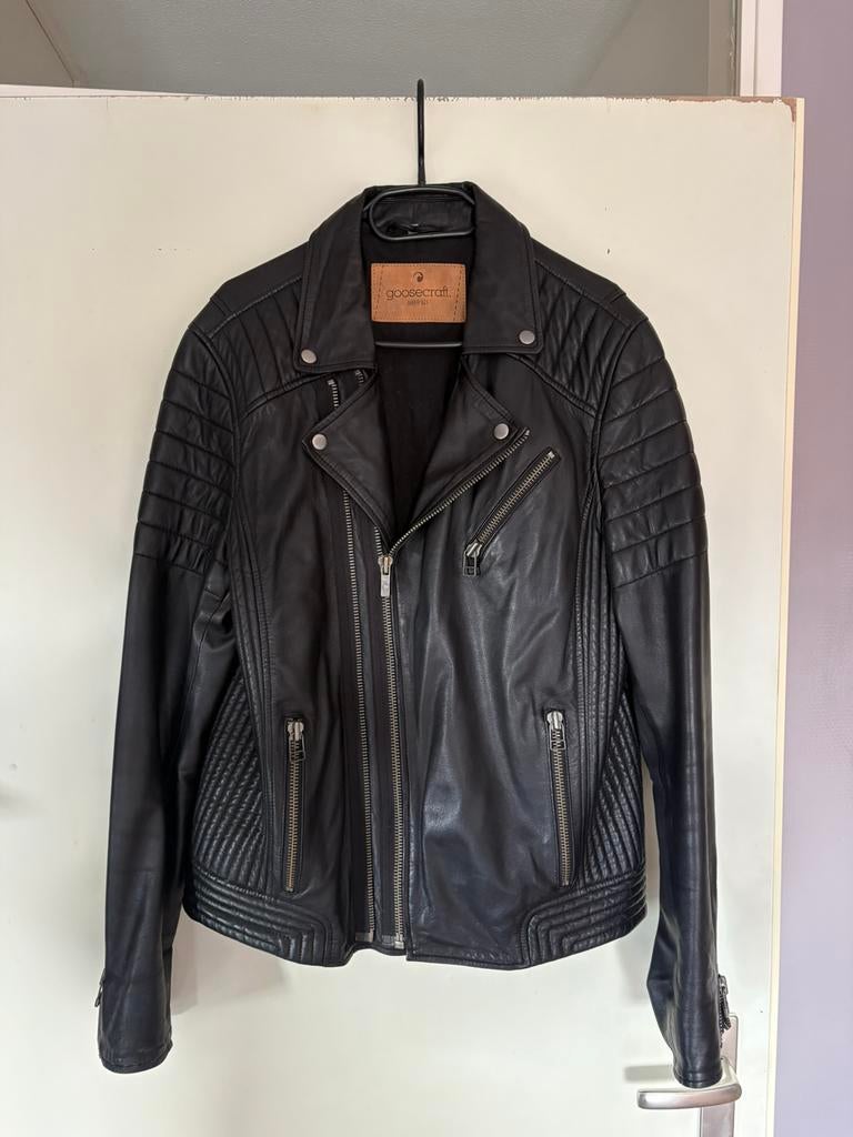 Goosecraft Biker Jacket Zwart | 100% Leer | Maat L, Kleding | Heren, Jassen | Zomer, Ophalen of Verzenden, Zo goed als nieuw, Maat 52/54 (L)