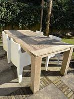 Teak Batang tafel 200x100 (schoongemaakt) en stoelen+kussens, Ophalen, Gebruikt, Rechthoekig, Teakhout