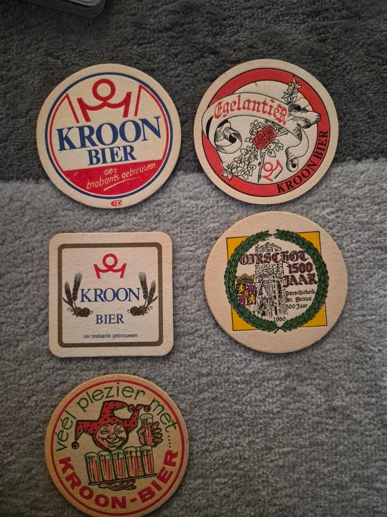 5 Kroon Bier viltjes, waaronder Oirschot 1500 jaar 1980, Verzamelen, Biermerken, Ophalen of Verzenden