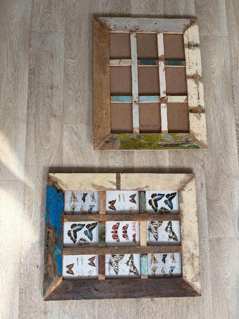 Fotolijst met 9 vakken, gerecycled hout, sloophout, Audio, Tv en Foto, Fotografie | Fotolijsten, Ophalen of Verzenden, Zo goed als nieuw