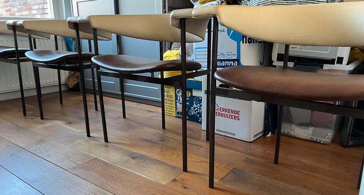 8 Rudolf Wolf meander gamma Ducth vintage design stoelen, Huis en Inrichting, Stoelen, Gebruikt, Vijf, Zes of meer stoelen, Leer
