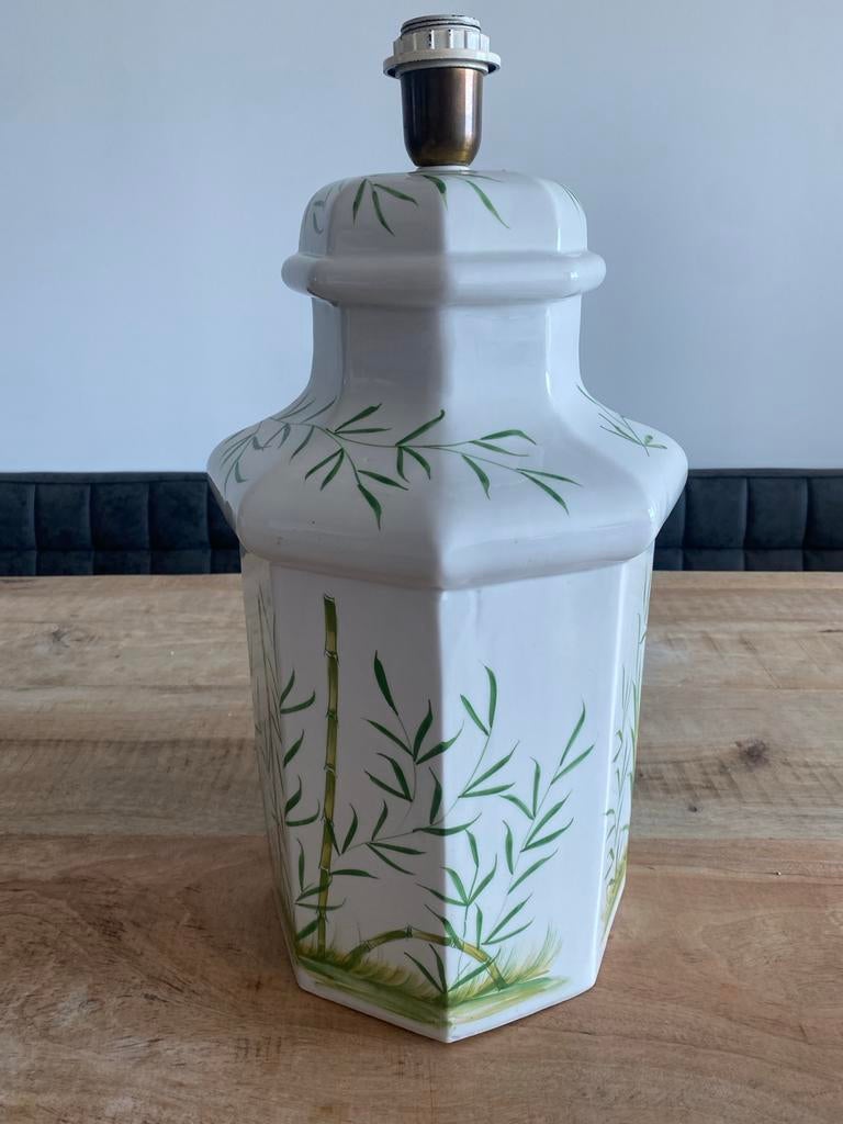 Vintage keramische tafellamp met bamboe decoratie, Ophalen, Gebruikt, Overige materialen, 50 tot 75 cm