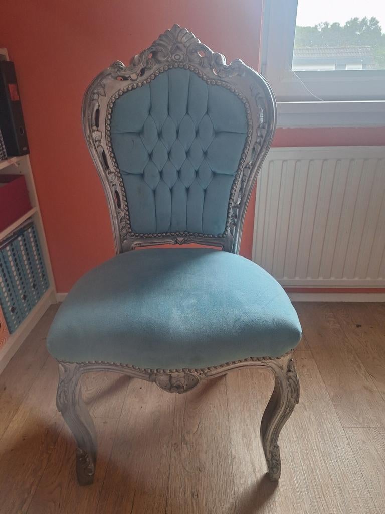 Barok stoel met blauwe stof, Huis en Inrichting, Stoelen, Ophalen