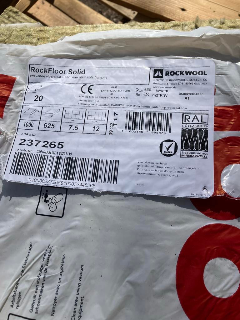 Rockwool RockFloor Solid Steenwol Isolatieplaten, Minder dan 4 cm, Nieuw, Steenwol, Vloerisolatie