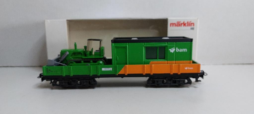 Bam Lage Bakwagon met Bouwkeet en Bulldozer Nieuwstaat (03), Hobby en Vrije tijd, Modeltreinen | H0, Wisselstroom, Wagon, Ophalen of Verzenden
