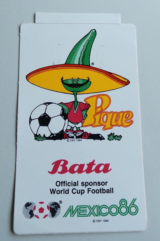 Sticker WK Voetbal 1986 Mexico Bata Pique mascotte, Ophalen of Verzenden, Zo goed als nieuw, Buitenlandse clubs, Poster, Plaatje of Sticker