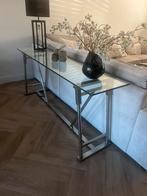 Moderne strakke sidetable glas met chroom, Ophalen, 150 tot 200 cm, Strak, modern, Glas