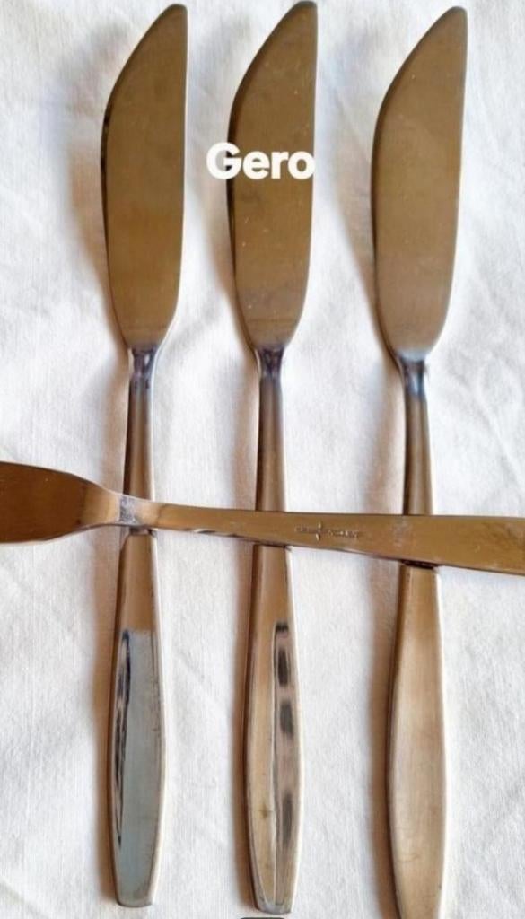 Gero messen vismessen botermessen platte handvatten deukje, Antiek en Kunst, Antiek | Bestek, Ophalen of Verzenden