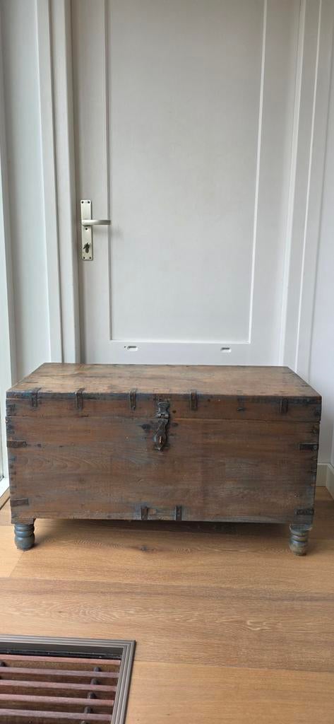 Koloniale dekenkist / houten kist van grenenhout, Ophalen, Grenenhout, Gebruikt, Minder dan 50 cm