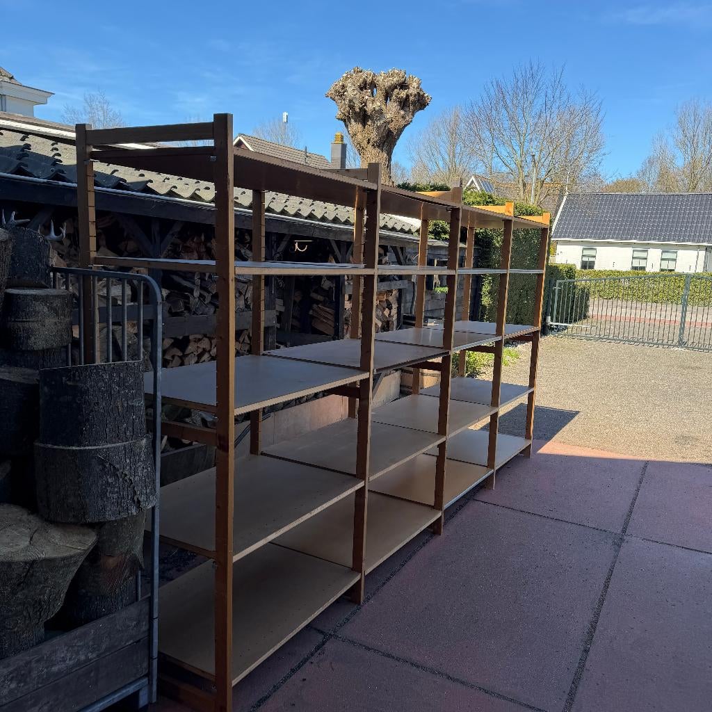 Bruynzeel Archos Stellingkast Houten Stelling 403x80x212cm, Ophalen, Gebruikt, Bruynzeel, Bruynzeel