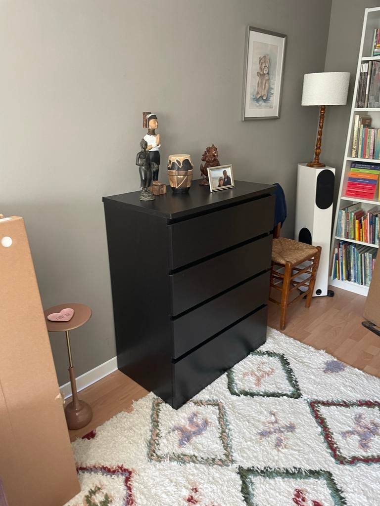 Ikea Malm ladekast, zwart - 4 lades, Ophalen, Gebruikt, 100 tot 150 cm, 50 tot 100 cm