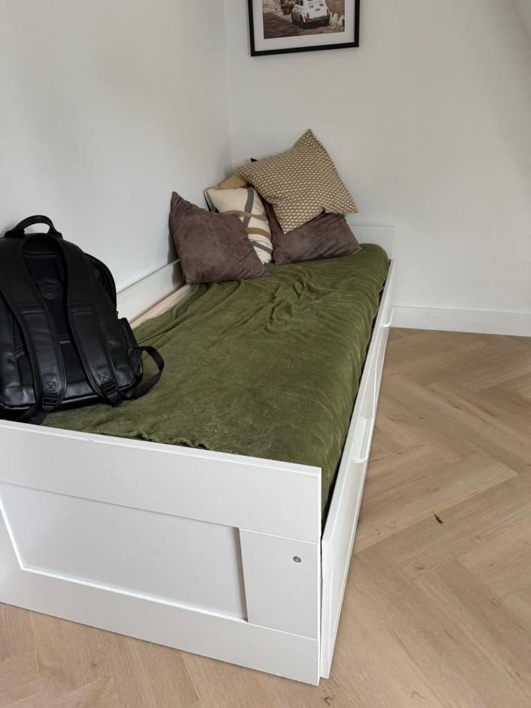Extendable bed Ikea BRIMNES, Ophalen, Wit, Tweepersoons, Zo goed als nieuw