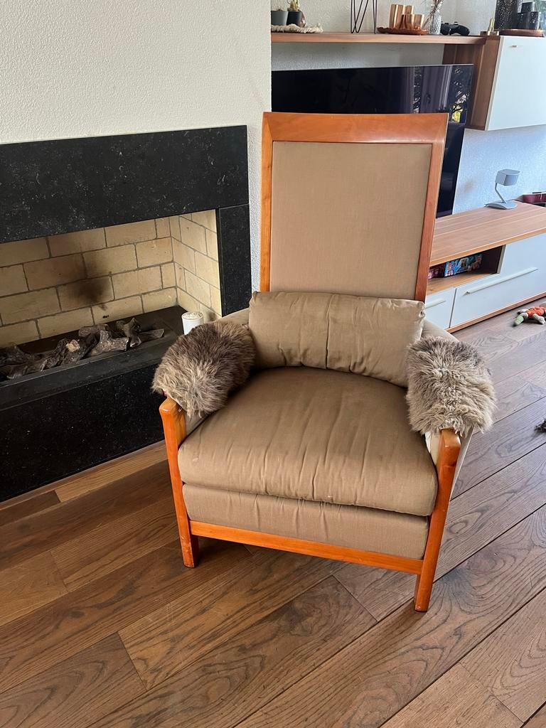 Italiaanse Giorgetti Vintage Fauteuil, Ophalen, Gebruikt, Hout, 75 tot 100 cm