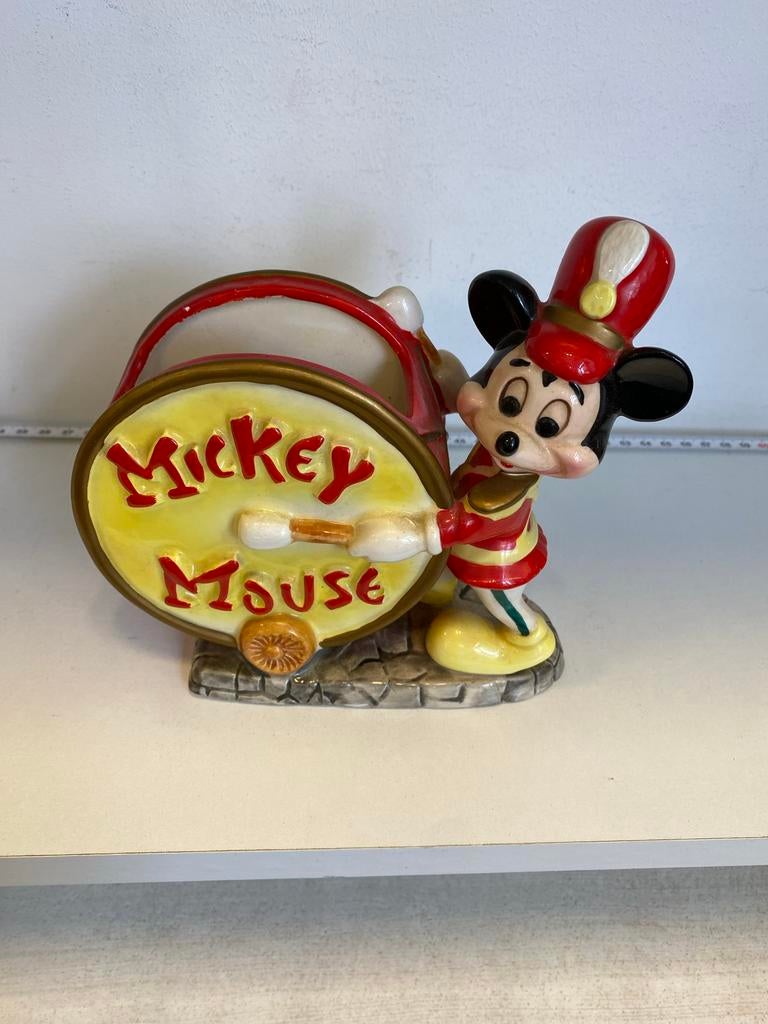 Vintage Mickey Mouse beeldje met trommel - 15cm, Gebruikt, Beeldje of Figuurtje, Geen, Onbekend