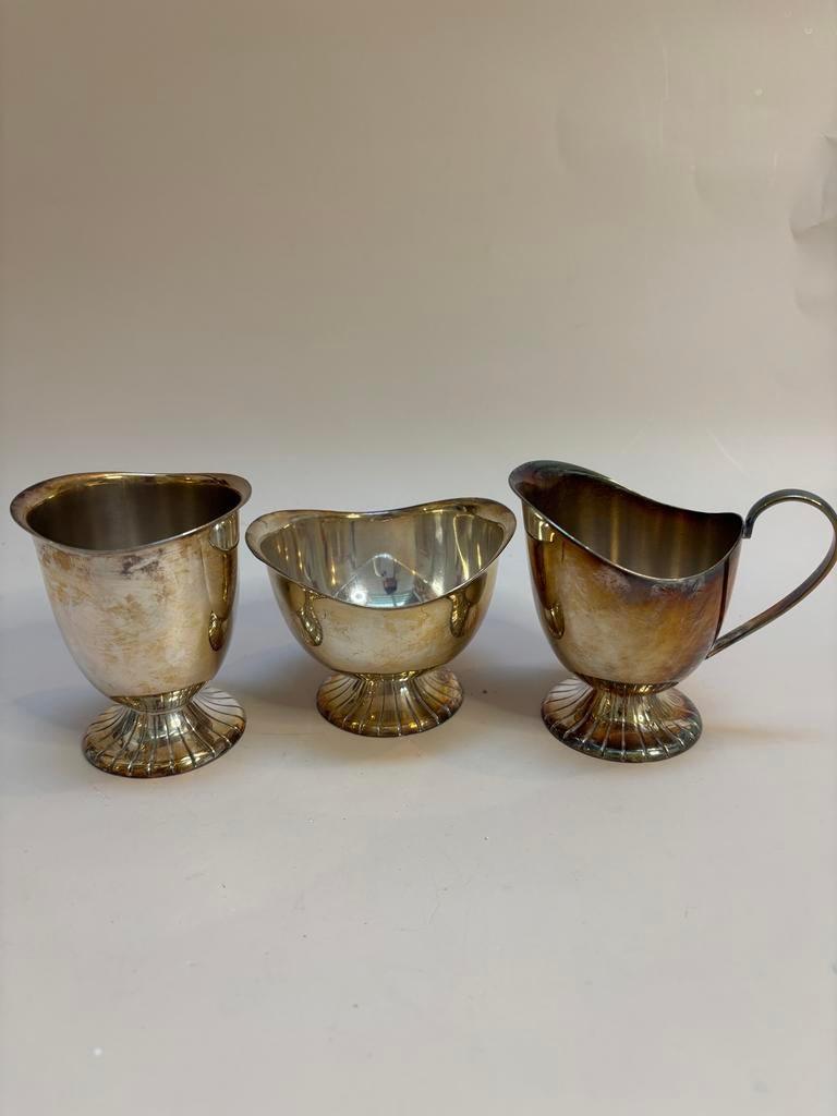 Vintage Douwe Egberts verzilverd room- en suikerstel, Antiek en Kunst, Antiek | Goud en Zilver, Ophalen of Verzenden, Zilver