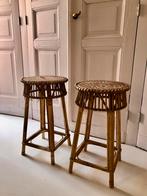 Vintage bamboe barkrukken - Set van 2, Gebruikt, Met voetsteun, 60 tot 90 cm, Ophalen of Verzenden