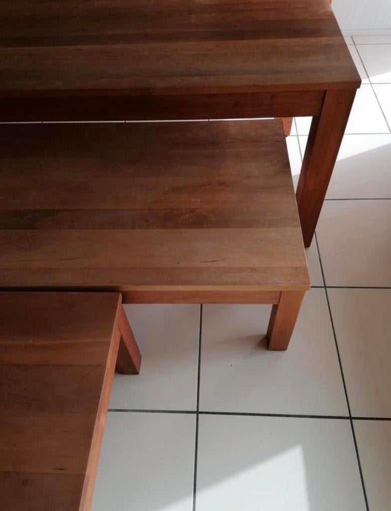 Set van 3 houten salontafels - Modern design, Huis en Inrichting, Tafels | Salontafels, Ophalen, Gebruikt, 50 tot 100 cm, Minder dan 50 cm