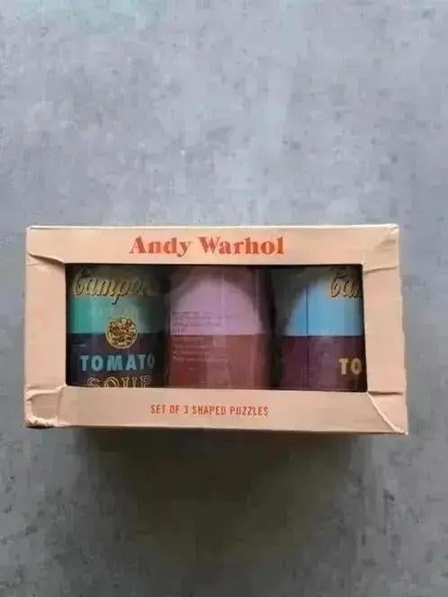 Andy Warhol Soup Cans Set Of 3 Shaped Puzzles In Tins, Ophalen of Verzenden, Minder dan 500 stukjes, Nieuw