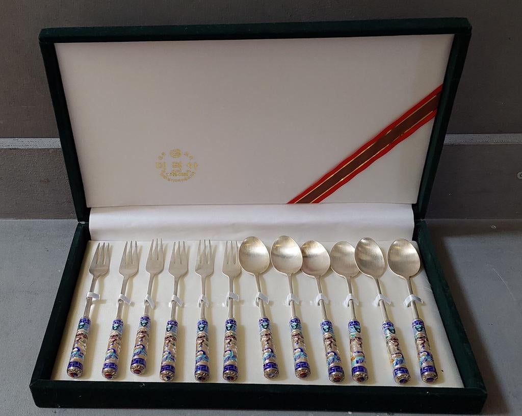 Vintage Koreaanse Cloisonné Bestekset - 12-delig, Ophalen of Verzenden