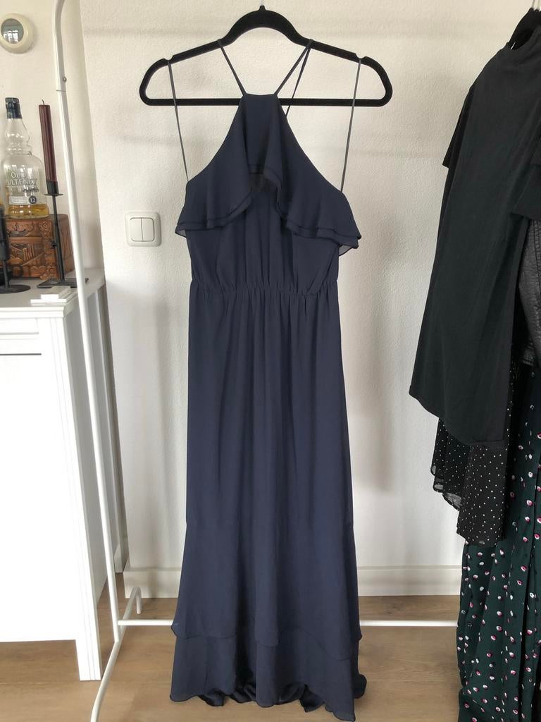 Mooie lange donkerblauwe halter jurk h&m maat m, Maat 38/40 (M), Blauw, Nieuw, Ophalen of Verzenden