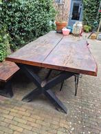 Stevige eikenhouten buitentafel met onderstel, Tuin en Terras, Tuintafels, Ophalen, Gebruikt, Hout