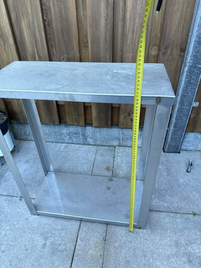 Rvs Metalen bijzettafel/plantentafel koffie of thee, Ophalen, Gebruikt