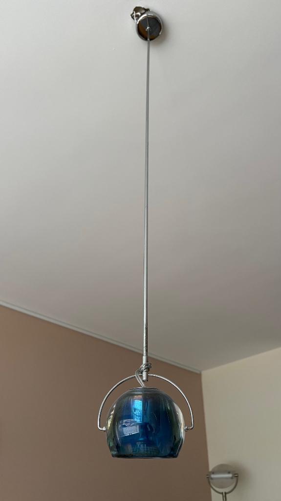 Beluga Fabbian hanglamp blauw color D57 single, Ophalen, Zo goed als nieuw, Glas, 75 cm of meer