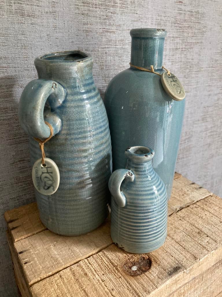 NIEUW- Mooie set van 3 vazen H&S Collection keramiek, Huis en Inrichting, Blauw, Aardewerk of Porselein, Nieuw, Ophalen of Verzenden
