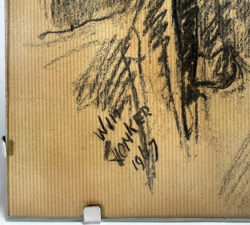 709. Tekening en kunstboek, Willem Jonker - portret, 1967, Antiek en Kunst, Kunst | Schilderijen | Klassiek, Ophalen of Verzenden