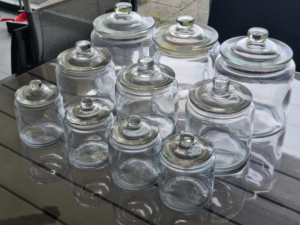 Set glazen voorraadpotten met deksel – 10 stuks, Ophalen, Gebruikt, Glas, Pot, Bus of Blik