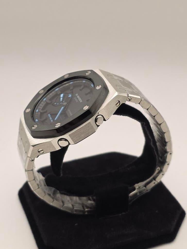 G Shock GA-2100 custom casioak AP look zilver/zwart/blauw, Ophalen of Verzenden, Nieuw, Zilver, Casio G-Shock