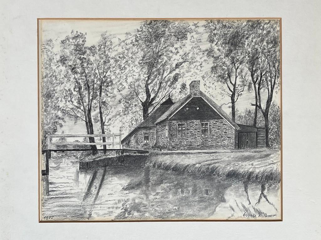 Tekening van een oude boerderij, Antiek en Kunst, Ophalen of Verzenden