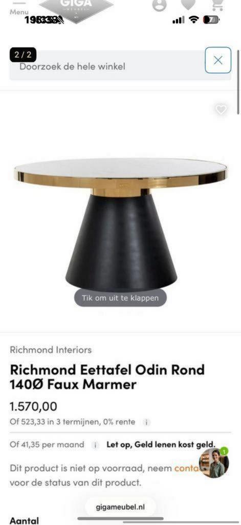 RICHMOND EETTAFEL ODIN 140 CM, Gebruikt, 100 tot 150 cm, Rond, Ophalen of Verzenden