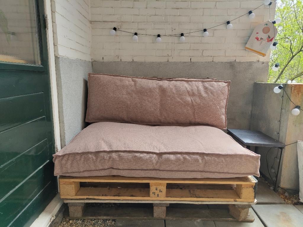 Pallet bank met kussens, Tuin en Terras, Ophalen, Zo goed als nieuw, Hout