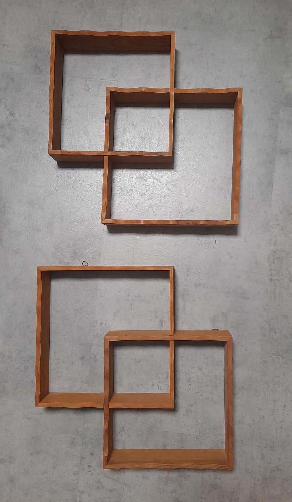 3 Houten dubbele vierkante wanddecoratie met geschulpte rand, Huis en Inrichting, Woonaccessoires | Wanddecoraties, Gebruikt, Ophalen of Verzenden