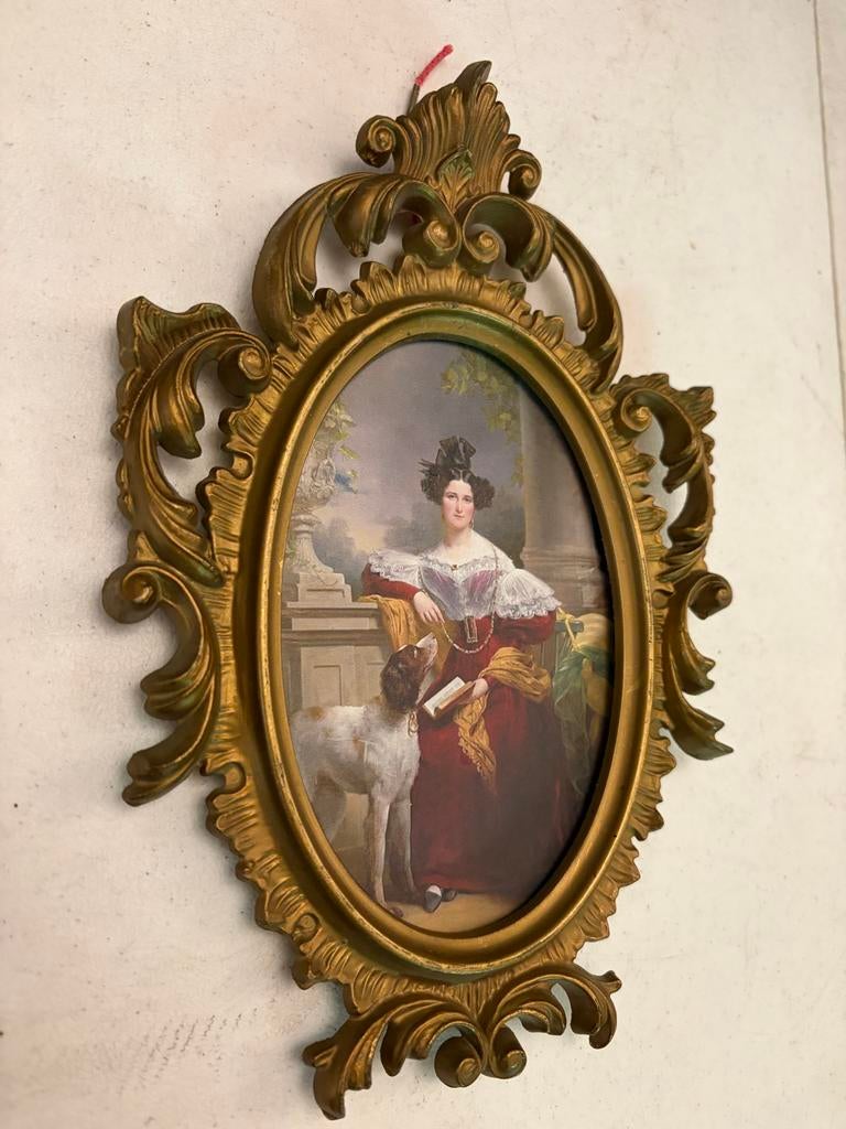 Vintage Prent met Reliëf in Gouden Barok Lijst - Made in Ita, Antiek en Kunst, Ophalen of Verzenden