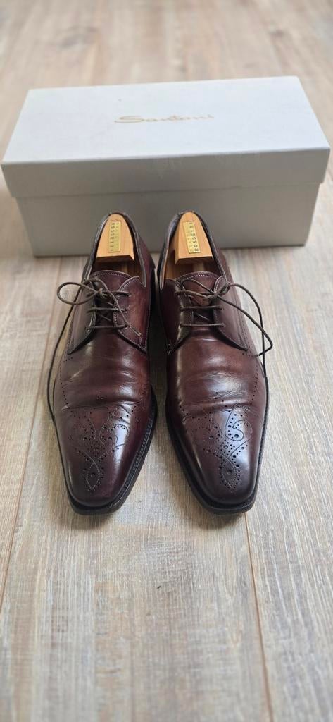 Santoni Veterschoenen Leer Donkerbruin Maat 8.5 (42.5-43), Bruin, Ophalen of Verzenden, Santoni, Veterschoenen