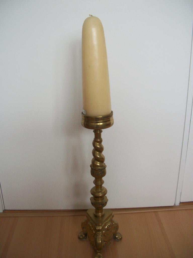 Zware Koperen Kandelaar en Kaars - 50 cm hoog - zgan , Antiek en Kunst, Ophalen of Verzenden, Koper