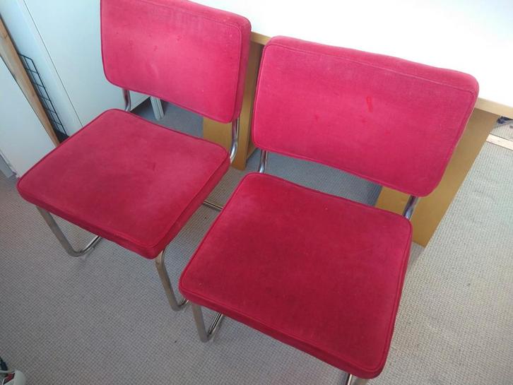 2x rode buisstoelen, Huis en Inrichting, Stoelen, Gebruikt, Twee, Stof, Rood, Ophalen