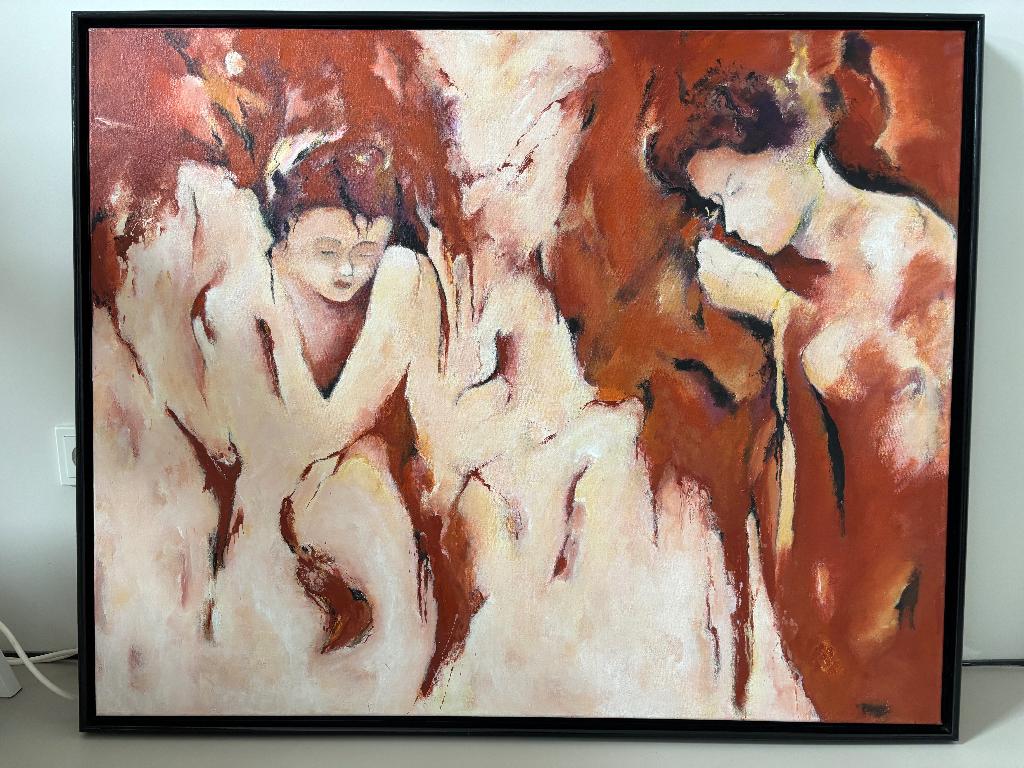 Abstract schilderij ‘samen alleen’ op linnen, Ophalen