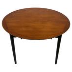 Vintage Eettafel Ovaal Rond Verlengbaar Teak Fineer 60's, Ophalen, Vintage Eettafel, Vintage Eettafel, Teakhout