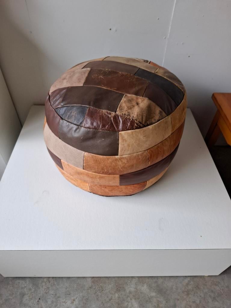 Vintage poef ottoman leer retro, Ophalen, Gebruikt, -, -