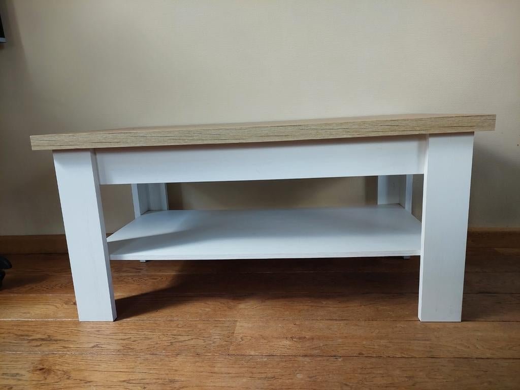 Markskel salontafel (Jysk) - Wit met houtnerf blad, Huis en Inrichting, Tafels | Salontafels, Ophalen, Gebruikt, 100 tot 150 cm