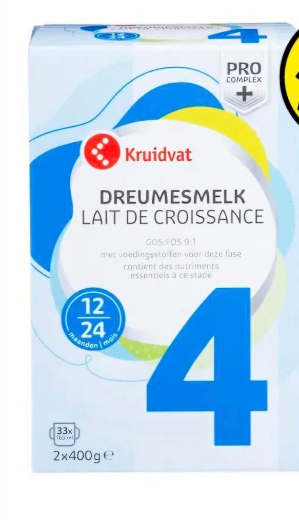 Kruidvat Dreumesmelk 4 (vanaf 12 maanden) + bewaarbak, Ophalen, Zo goed als nieuw, Overige typen