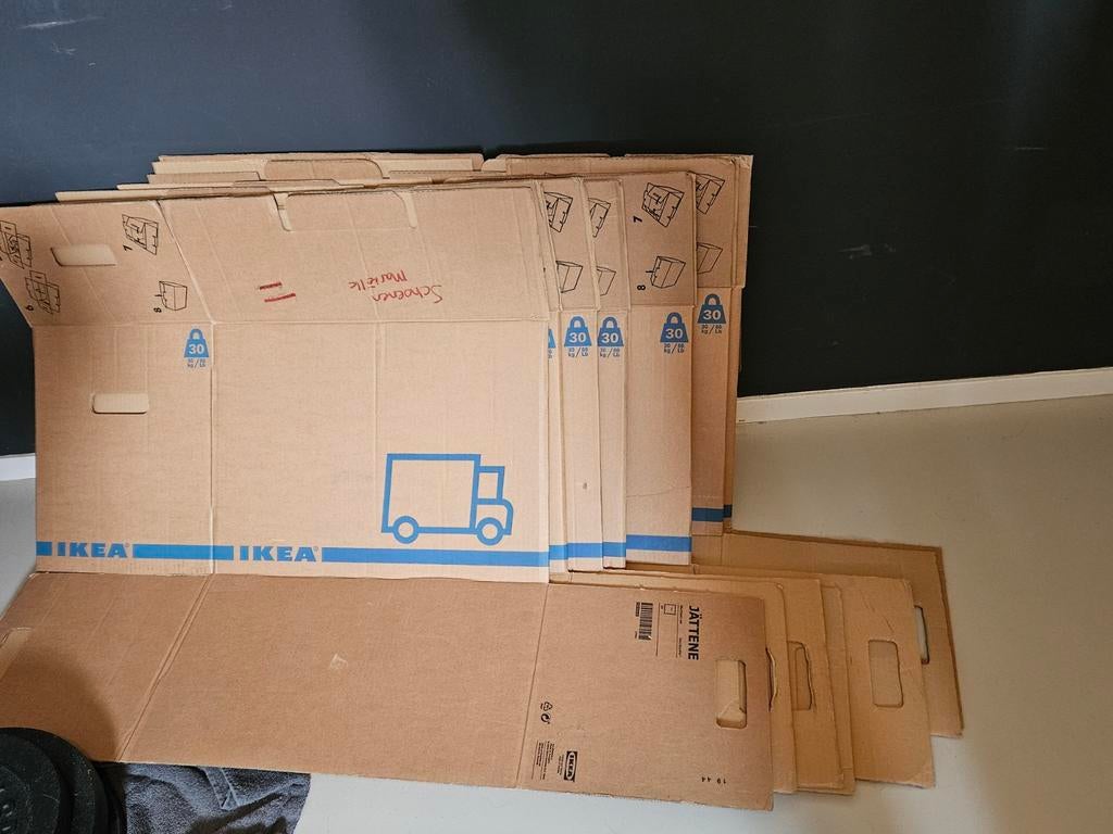 Gratis - IKEA Verhuisdozen - 7 stuks, Doe-het-zelf en Verbouw, Kratten en Dozen, Ophalen, 40 tot 60 cm, Opvouwbaar, 75 tot 100 cm